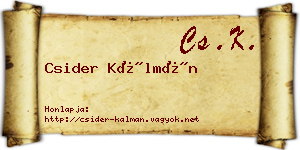 Csider Kálmán névjegykártya